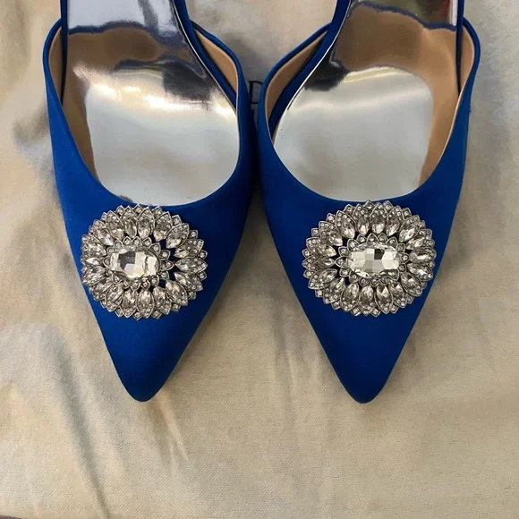 Badgley Mischka Blue Crystal Embellished Heels - Picture 6 of 8